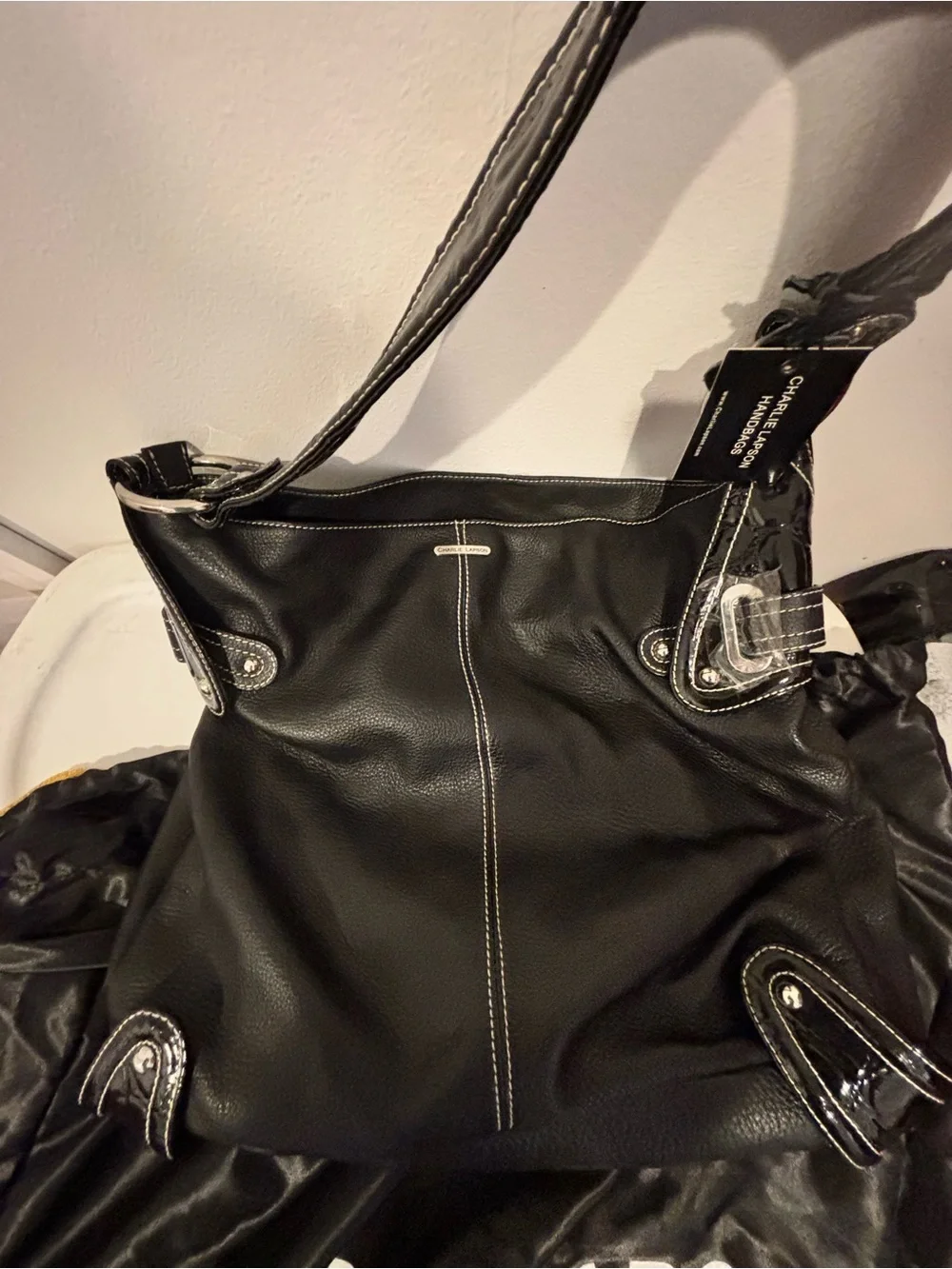 Charlie Lapson Black Leather Shoulder Bag